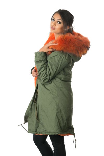 stonetail orange fur parka coat side view