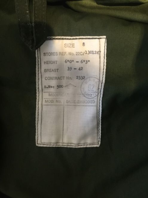 raf ventile parka size label