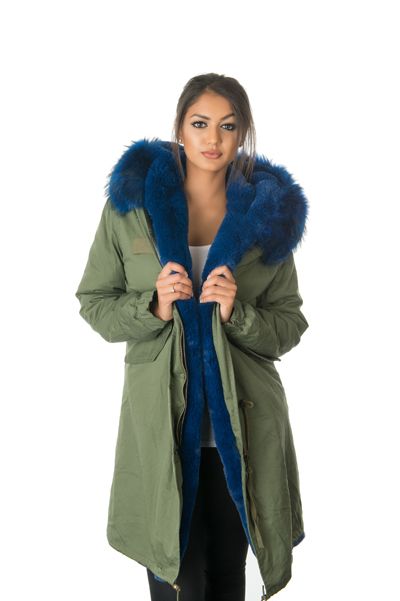 Blue fur hooded jacket sale